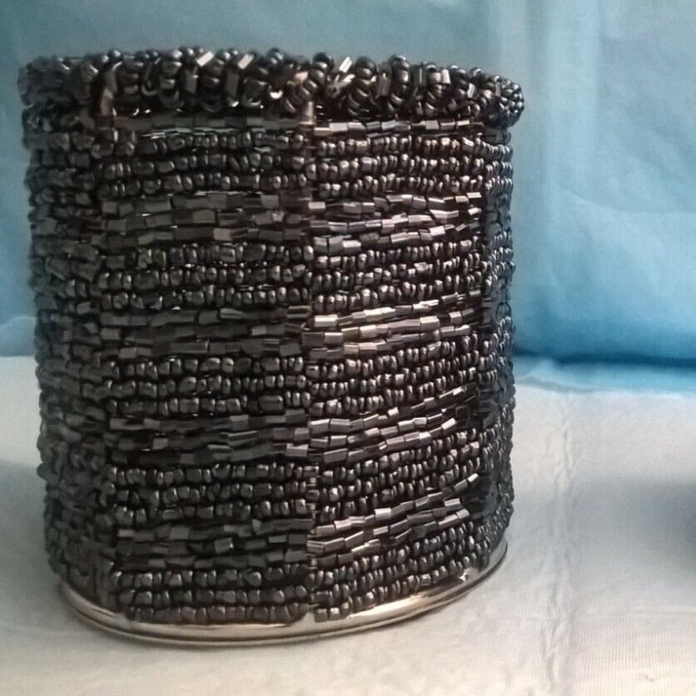T-Lite Black Beaded Round Candle Holders ( Made in India) set of 2